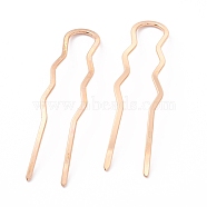 Rack Plating Brass Hair Forks, Twist U Shape Updo Hair Pins Clips, Hair Styling Accessories, Light Gold, 71x20x1mm(OHAR-C004-01KCG)
