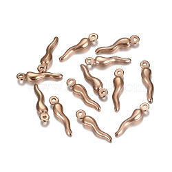 Ion Plating(IP) 304 Stainless Steel Pendants, Horn of Plenty/Italian Horn Cornicello, Rose Gold, 17.5x4x3mm, Hole: 1mm(STAS-I157-02RG)