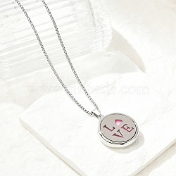 316 Surgical Stainless Steel Aromatherapy Diffuser Perfume Hollow Flat Round Pendant Box Chain Necklaces, Stainless Steel Color, Letter, 27.95 inch(71cm)(NJEW-R016-01P-03)