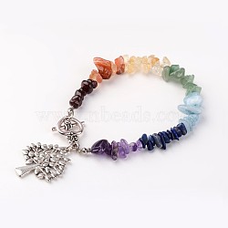 Chakra Jewelry, Natural Gemstone Beaded Bracelets, with Heart Alloy Toggel Clasp and Brass Findings, Tree of Life, 7-1/2 inch(19cm)(X-BJEW-JB02340-02)