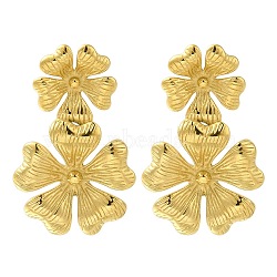 PVD Vacuum Plating 304 Stainless Steel Textured Flower Stud Earrings for Women, Golden, 30x18.5mm(EJEW-S227-49G)