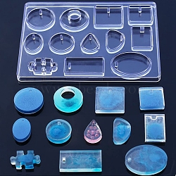 Geometrical Shape & Puzzle Piece Pendant Silicone Molds, Resin Casting Molds, For DIY UV Resin, Epoxy Resin Earring Jewelry Making, White, 114x153x7mm, Hole: 2X2mm, 3x2mm, 4x2mm,  Inner Diameter: 25~40.5x17~30mm(DIY-D076-03)