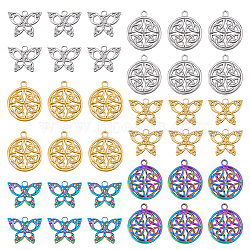24Pcs 6 Styles 201 Stainless Steel Pendants, Butterfly & Flat Round with Trinity Knot, Mixed Color, 15.5~24x20~20.5x1.5~2mm, Hole: 2~2.5mm, 4pcs/style(STAS-DC0013-69)