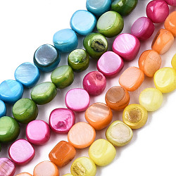 Natural Freshwater Shell Beads Strands, Dyed, Nuggets, Mixed Color, 7~9x7~8x2.5~6mm, Hole: 0.8mm, about 48~50pcs/strand, 14.96~15.74 inch (38~40cm)(SHEL-S276-110B-M)