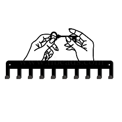 Hand & Key Iron Wall Mounted Hook Hangers, Decorative Organizer Rack, for Bag Clothes Key Scarf Hanging Holder, with Screws, Black, 115x250mm(HJEW-WH0018-073)