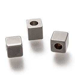 Non-Tarnish 304 Stainless Steel Beads, Cube, Stainless Steel Color, 4x4x4mm, Hole: 1.8mm(STAS-P259-03A-P)