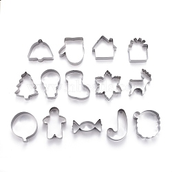 Stainless Steel Christmas Theme Mixed Pattern Cookie Candy Food Cutters Molds, for DIY, Kitchen, Baking, Kids Birthday Party Supplies Favors, Stainless Steel Color, 32x75x20mm,  14pcs/Set(DIY-H142-14P)