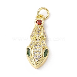 Brass Micro Pave Cubic Zirconia Pendants, Snake Head Charm, Golden, 23.5x9x5mm, Hole: 3mm(KK-P224-04G)