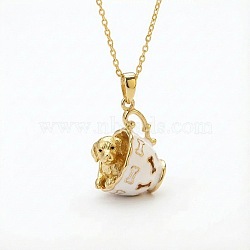 Brass White Enamel Animal Cup Pendant Necklaces for Women, Golden, Dog, 17.72 inch(45cm)(WG2B305-01)