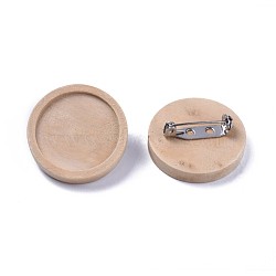 Stainless Steel Brooch Cabochon Bezel Settings, with Wood Tray, Flat Round, BurlyWood, Tray: 20mm, 25x5mm(JEWB-WH0009-04B-01)