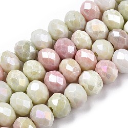 Faceted Electroplated Glass Beads Strands, AB Color Plated, Abacus, Pale Goldenrod, 8~8.5x6~6.5mm, Hole: 1.4mm, about 66~67pcs/strand, 15.35 inch~16.57 inch(39~41.1cm)(GLAA-C023-02-B03)