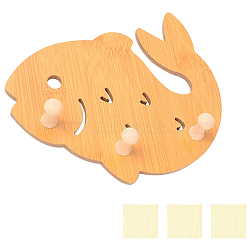 CREATCABIN Wood Wall Mounted Hook Hangers, with Self Adhesive Sticker, Fish, BurlyWood, 19x16.5x3.6cm(HJEW-CN0001-10)