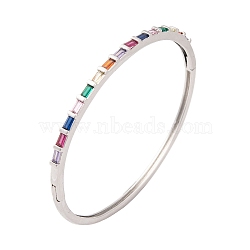 Brass Pave Colorful Glass Hinged Bangles for Women, Platinum, Rectangle, Inner Diameter: 2-1/4 inch(5.7cm), 3mm(BJEW-S147-21D-P)