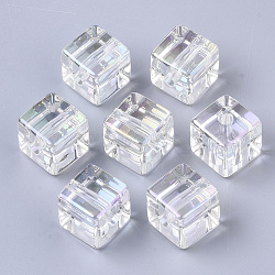 Transparent Acrylic Beads, AB Color Plated, Cube, Clear AB, 16x16mm, Hole: 3.5mm(X-PACR-R246-030)