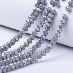 Electroplate Glass Beads Strands, Opaque Solid Color, AB Color Plated, Faceted, Rondelle, Dark Gray, 8x6mm, Hole: 1mm, about 68pcs/strand, 15.5 inch(38.75cm)(X-EGLA-A034-P8mm-B17)