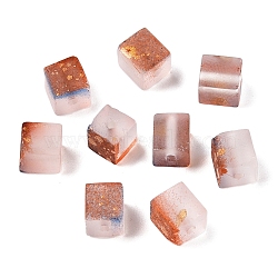 Frosted Glass Beads with Golden Glitter Powder, Two Tone, Cube, Sienna, 7x6x6mm, Hole: 1.4~1.5mm, about: 1818pcs/1000g(DGLA-NH001-6mm-01G)