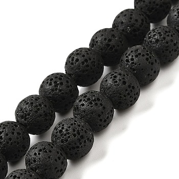 Natural Lava Rock Bead Strands, Dyed, Round, Black, 8mm, Hole: about 2mm, about 52pcs/strand, 15.5 inch