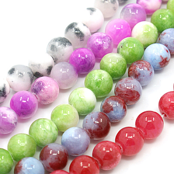 Natural Persian Jade Beads Strands, Dyed, Round, Mixed Color, 6mm, Hole: 1mm, about 62pcs/strand, 16 inch