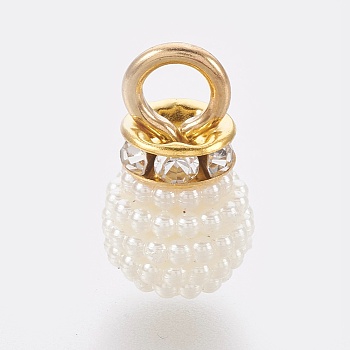 Imitation Pearl Pendants, with Golden Plated Alloy Rhinestone Findings, White, 17x10mm, Hole: 4mm