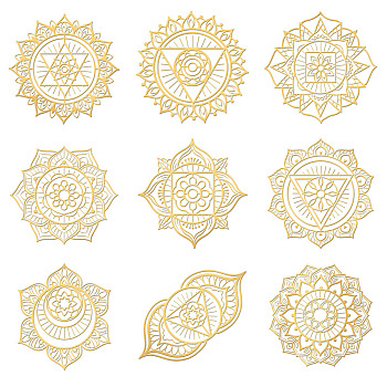 Nickel Decoration Stickers, Metal Resin Filler, Epoxy Resin & UV Resin Craft Filling Material, Chakra Theme, 40x40mm, 9 style, 1pc/style, 9pcs/set