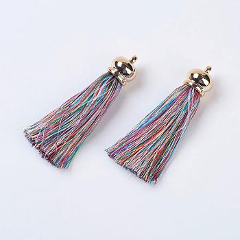 Polyester Tassel Pendants, with Acrylic Findings, Big Pendants, Colorful, 75~80x15.5mm, Hole: 3mm