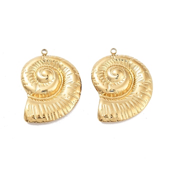 Ion Plating(IP) 304 Stainless Steel Pendants, Spiral Shell Shape Charms, Real 18K Gold Plated, 30x21x3.5mm, Hole: 1.4mm