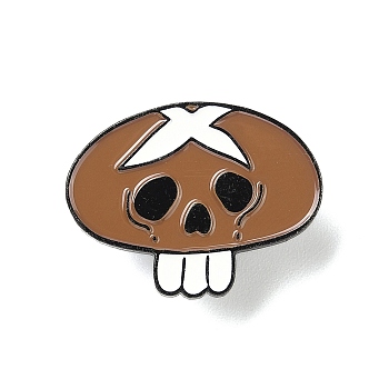 Halloween Black Zinc Alloy Skull Mushroom Enamel Pins, for Backpack Clothes, Saddle Brown, 22x28x1mm