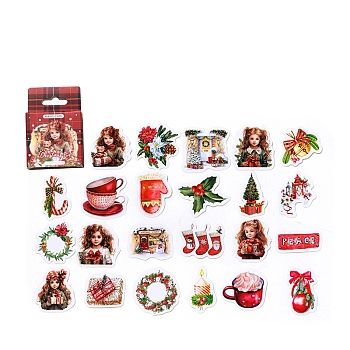 Waterproof PET Stickers Set, Decorative Stickers, Christmas Theme, Mixed Shapes, 16.5~37x22~39x0.1mm