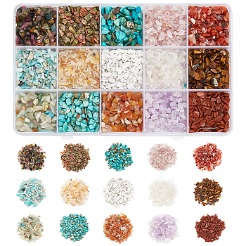 3000Pcs 15 Styles Natural & Synthetic Gemstone Chip Beads, No Hole/Undrilled, 2~8x2~4mm, 200pcs/style