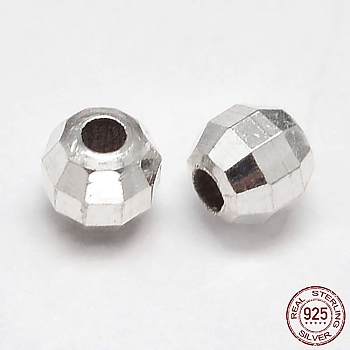 Faceted Round 925 Sterling Silver Beads, Silver, 3mm, Hole: 1.3mm