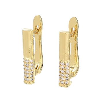 Rack Plating Brass with Cubic Zirconia Hoop Earring Findings, Latch Back, Long-Lasting Plated, Lead Free & Cadmium Free, Real 18K Gold Plated, 18 Gauge, 19.5x10.7x3.2mm, Pin: 1mm