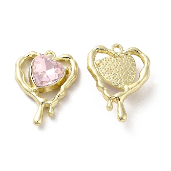 Glass Melting Heart Pendant, with Light Gold Alloy Findings, Lead Free & Cadmium Free, Pink, 20x15.5x5.5mm, Hole: 1.4mm