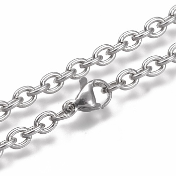 304 Stainless Steel Cable Chain Necklaces, with Lobster Claw Clasp, Stainless Steel Color, 17.71 inch(45cm)