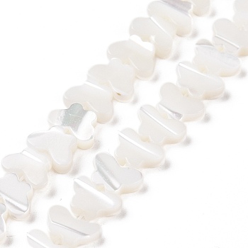 Natural Trochus Shell Beads Strands, Butterfly, White, 6x9x2.5mm, Hole: 0.8mm, about 68pcs/strand, 15.28''(38.8cm)
