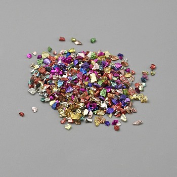 Electroplated Glass Beads, No Hole, Chip, Colorful, 1~3x1~2x1~1.2mm, about 50g/bag, about 16666pcs/bag