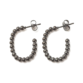 Ion Plating(IP) 304 Stainless Steel Oval Stud Earrings, Half Hoop Earrings for Women, Electrophoresis Black, 24x18mm, Pin: 0.8mm