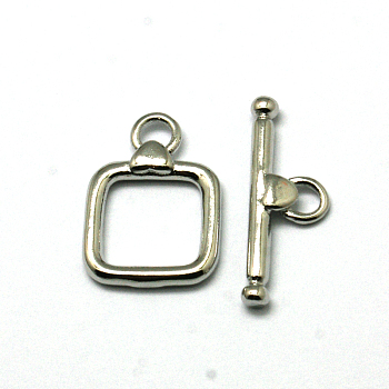 Rectangle Brass Toggle Clasps, Platinum, Rectangle: 20.5x15x3mm, Hole: 3mm, Bar: 24x9x3.5mm, Hole: 1.5mm