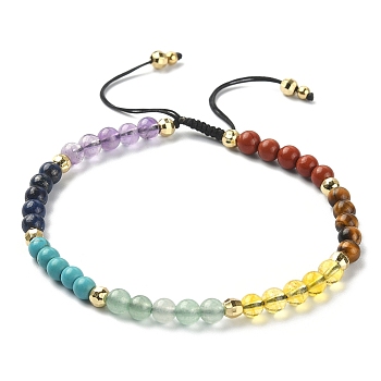 Natural & Synthetic Mixed Stone Braided Bead Bracelet, Nylon Adjustable Bracelet, Inner Diameter: 2~3-1/8 inch(5.2~7.8cm)