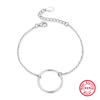 Anti-Tarnish S925 Sterling Silver Circle Ring Link Bracelet Fashion Trend for Unisex, Platinum, 3/4 inch(2cm)