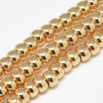 Electroplate Non-magnetic Synthetic Hematite Beads Strands, Rondelle, Light Gold Plated, 6x4mm, Hole: 2mm, about 97pcs/strand, 15.7 inch
