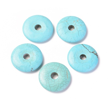 Natural Howlite Pendants, Dyed, Donut/Pi Disc, Sky Blue, Donut Width: 14mm, 35x7mm, Hole: 7mm