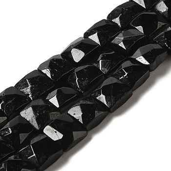 Natural Black Tourmaline Beads Strands, Faceted, Square, 9~10.5x9~10.5x5~5.5mm, Hole: 1mm, about 39~42pcs/strand, 14.96~15.35 inch (38~39cm)
