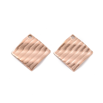 Ion Plating(IP) 304 Stainless Steel Pendants, Rhombus, Rose Gold, 16.5x16.5x1.3mm, Hole: 1.4mm