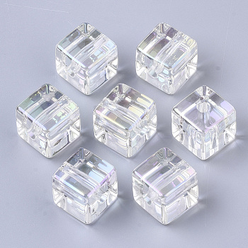 Transparent Acrylic Beads, AB Color Plated, Cube, Clear AB, 16x16mm, Hole: 3.5mm