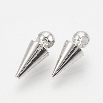 Brass Charms, Cone, Nickel Free, Real Platinum Plated, 10x4mm, Hole: 1mm