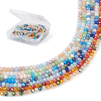 Yilisi 7 Strand 7 Colors Glass Beads Strands, AB Color Plated, Faceted Rondelle, Mixed Color, 3.5x3mm, Hole: 0.8mm, about 132pcs/strand, 14.80''(37.6cm), 1strand/color