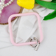 Silicone Square Loop Phone Lanyard, Wrist Lanyard Strap with Plastic & Alloy Keychain Holder, Pink, Square: 8.62x8.62cm(MOBA-PW0001-25B)