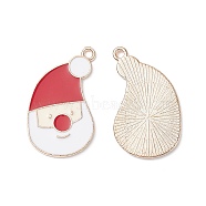 Christmas Alloy Enamel Pendants, Light Gold, Santa Claus Charm, Red, 30x18x1.5mm, Hole: 1.8mm(ENAM-O053-02KCG)