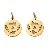 304 Stainless Steel Charms, with Jump Ring, Flat Round Charm, Laser Cut, Golden, Flower, 13.5x11.5x1mm, Hole: 3.4mm(STAS-D050-07G-13)