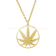 Stainless Steel Pendant Necklace for Women, Leaf, Real 18K Gold Plated, 17.72 inch(45cm)(BJ4908-1)